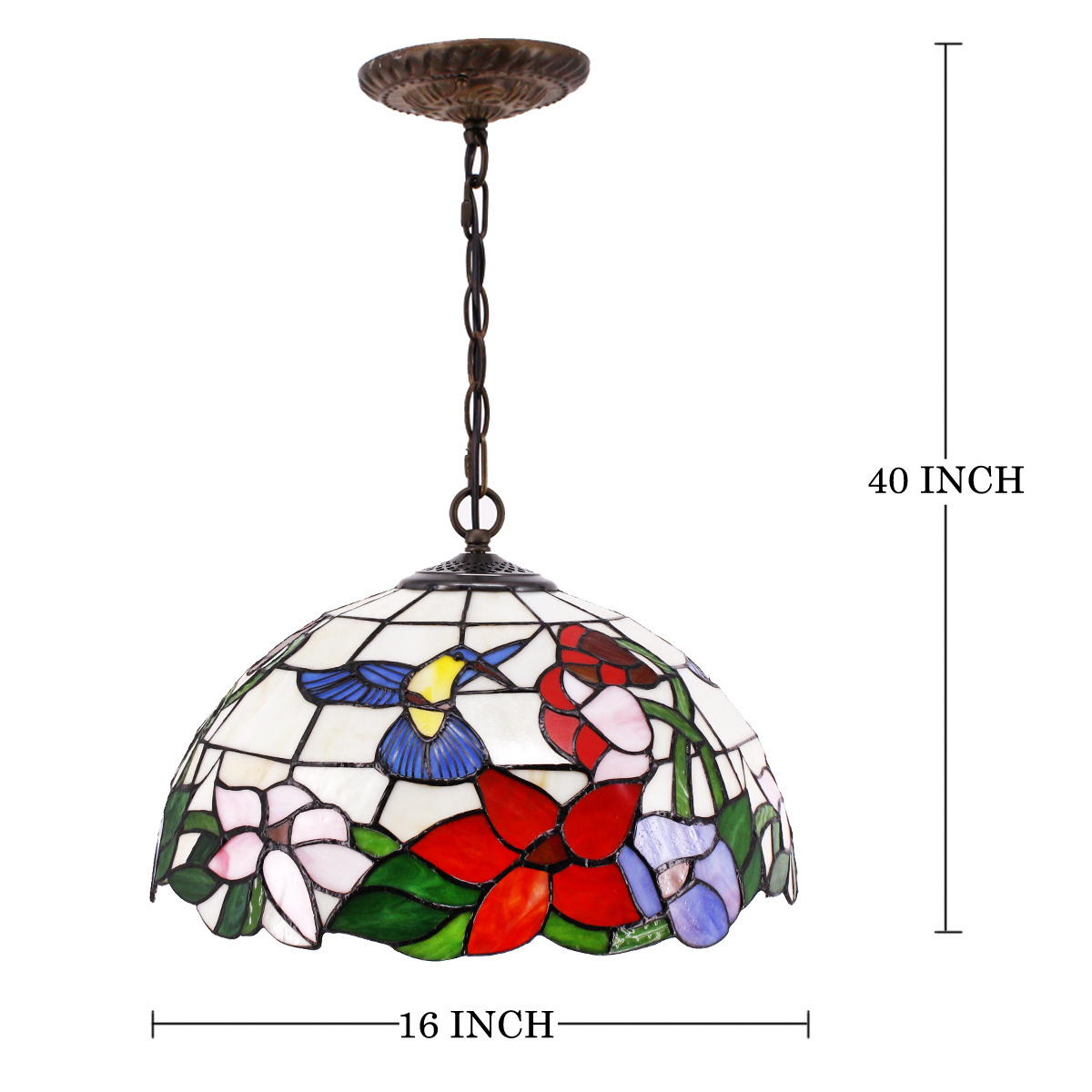 16X40 Inches Stained Glass Amber Hummingbird Fixture Style Hanging Lamps Tiffany Pendant Light Fixture Wholesale Factory Lamp