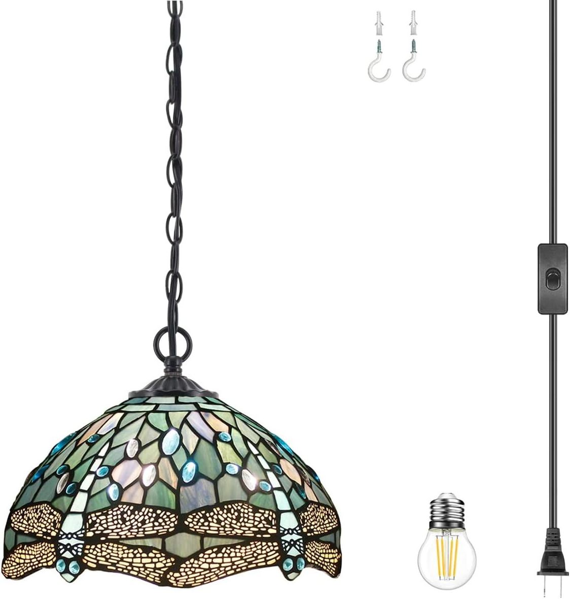 12X40 Inches Stained Glass Sea Blue Dragonfly Romantic Style embedded Hanging Tiffany Pendant Light Wholesale Lamp