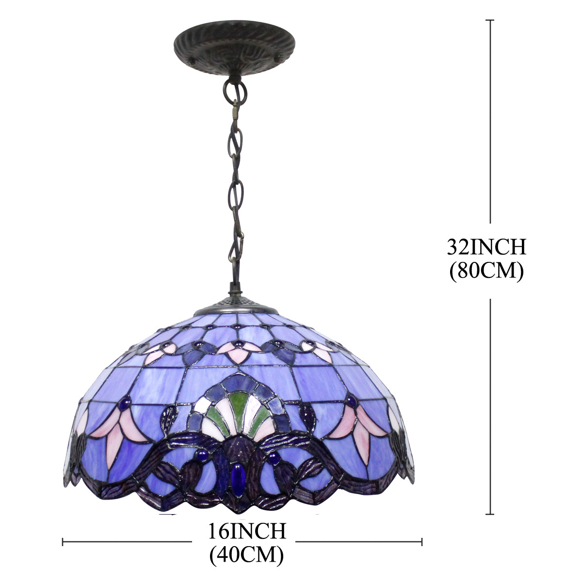 16X40 Inches Stained Glass Living room ceilings Fixture Hanging Blue Purple Baroque Style Pendant Light Factory Wholesale Lamp