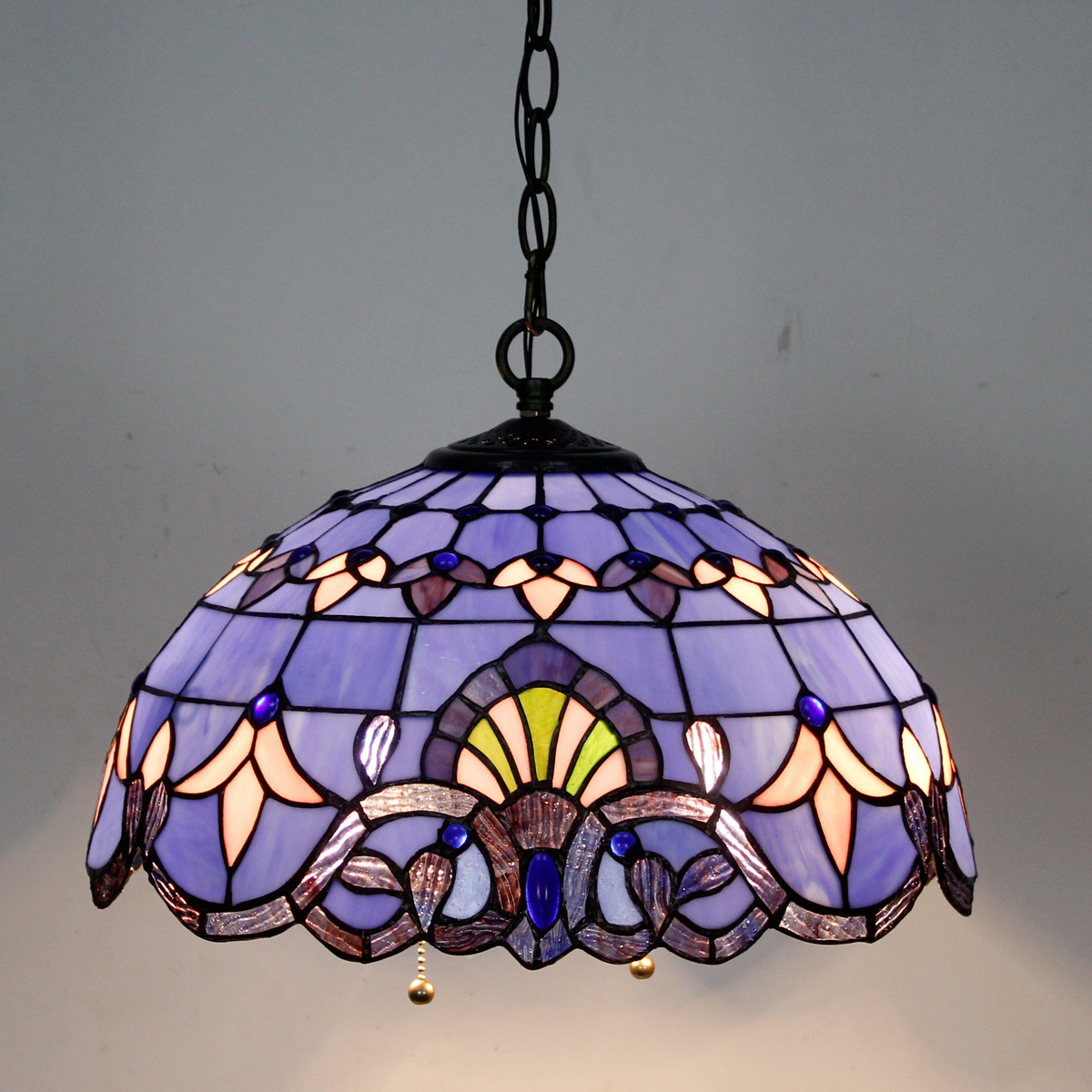 16X40 Inches Stained Glass Living room ceilings Fixture Hanging Blue Purple Baroque Style Pendant Light Factory Wholesale Lamp