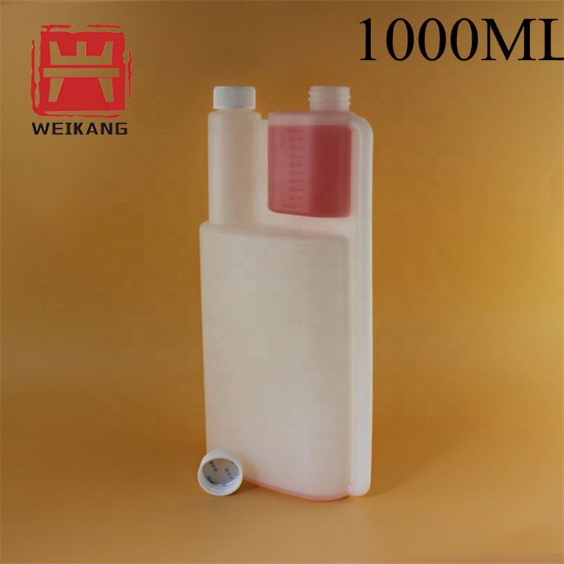 1000ml Hdpe Dosing Measuring Plastic Double Two Dual Chamber Twin Neck Bottle