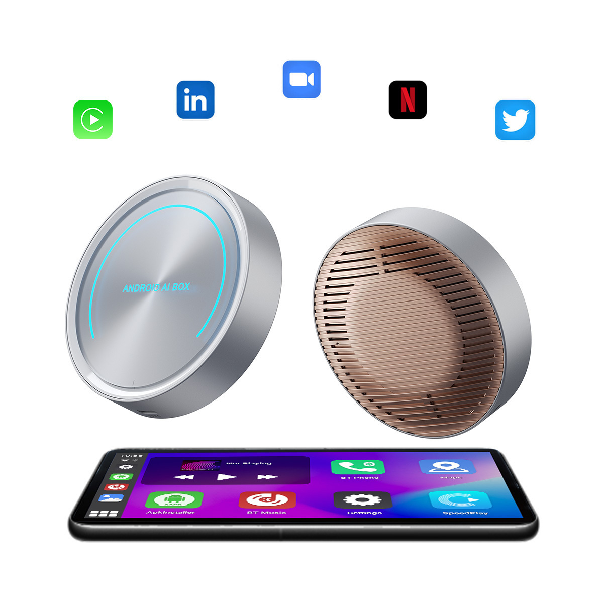 Android Car Multimedia Dongle Mini Wired to Wireless CarPlay Android Auto YouTube Netflix Android 13 Apple Carplay AI Box