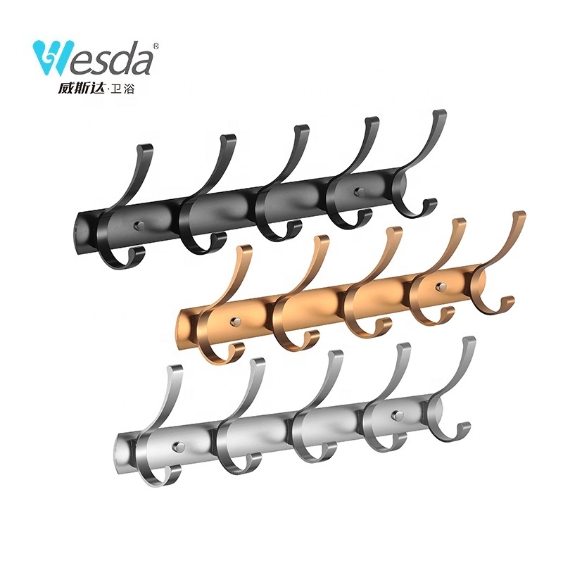 WESDA Heavy Duty Double Black Robe Hooks Hanging Entryway Bedroom Bathroom Aluminum Clothes Hanger Wall Mount Long Coat Rack