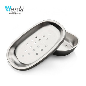 WESDA Bathroom Sink Accessories Durable Double Layers Metal Soap Holder Draining Tray Stainless Steel Soap Dish For Shower