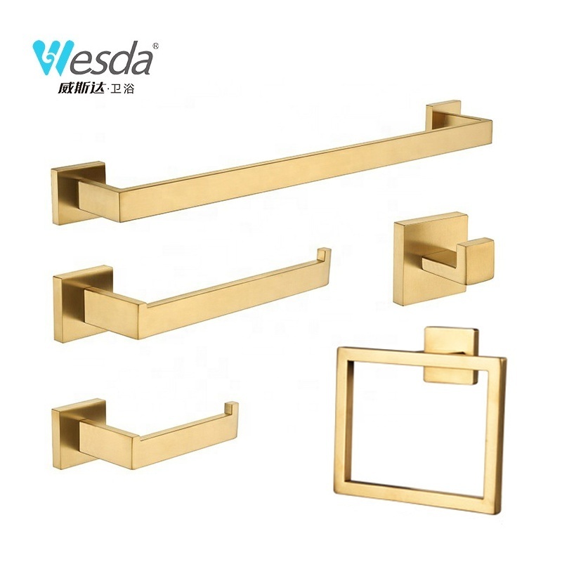 WESDA Household Hotel Stainless Steel Bathroom Hardware Accessories Towel Rack 4-Piece Set Bathroom Towel Hook