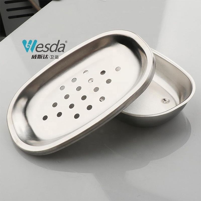 WESDA Bathroom Sink Accessories Durable Double Layers Metal Soap Holder Draining Tray Stainless Steel Soap Dish For Shower