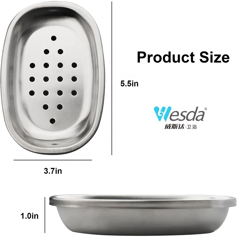 WESDA Bathroom Sink Accessories Durable Double Layers Metal Soap Holder Draining Tray Stainless Steel Soap Dish For Shower