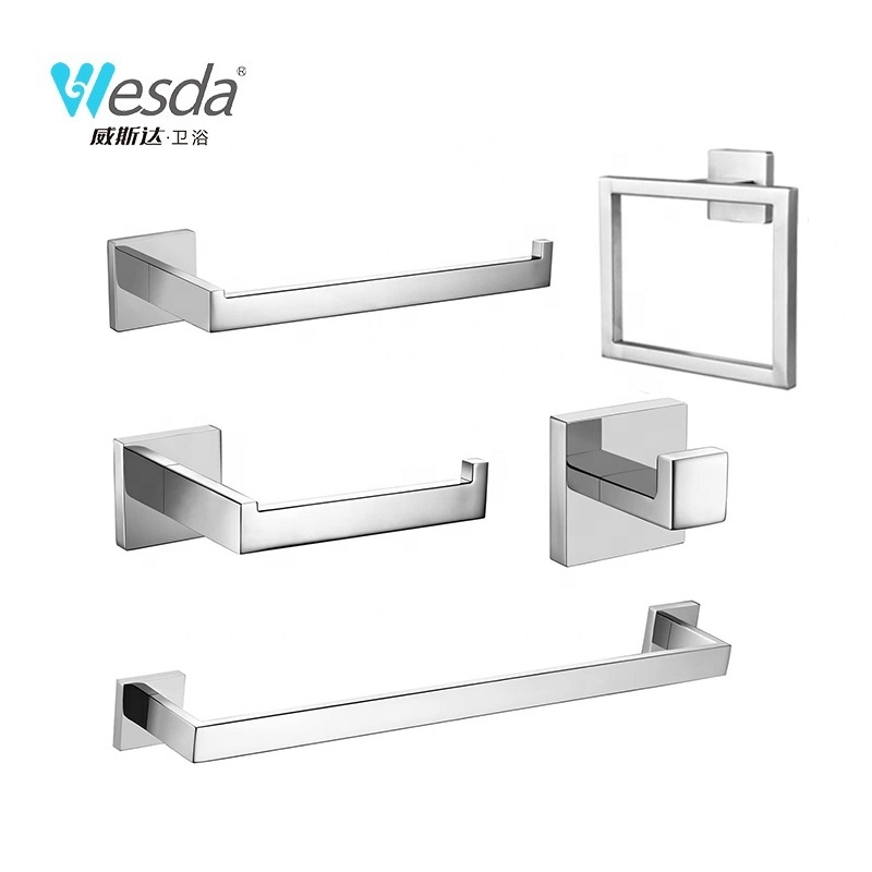 WESDA Household Hotel Stainless Steel Bathroom Hardware Accessories Towel Rack 4-Piece Set Bathroom Towel Hook