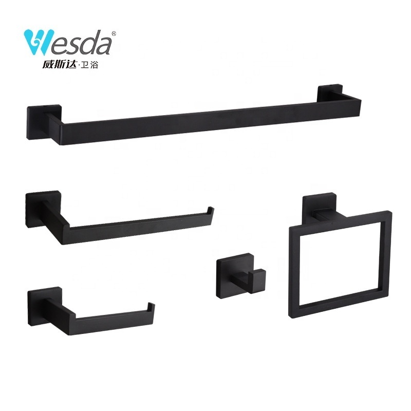 WESDA Household Hotel Stainless Steel Bathroom Hardware Accessories Towel Rack 4-Piece Set Bathroom Towel Hook