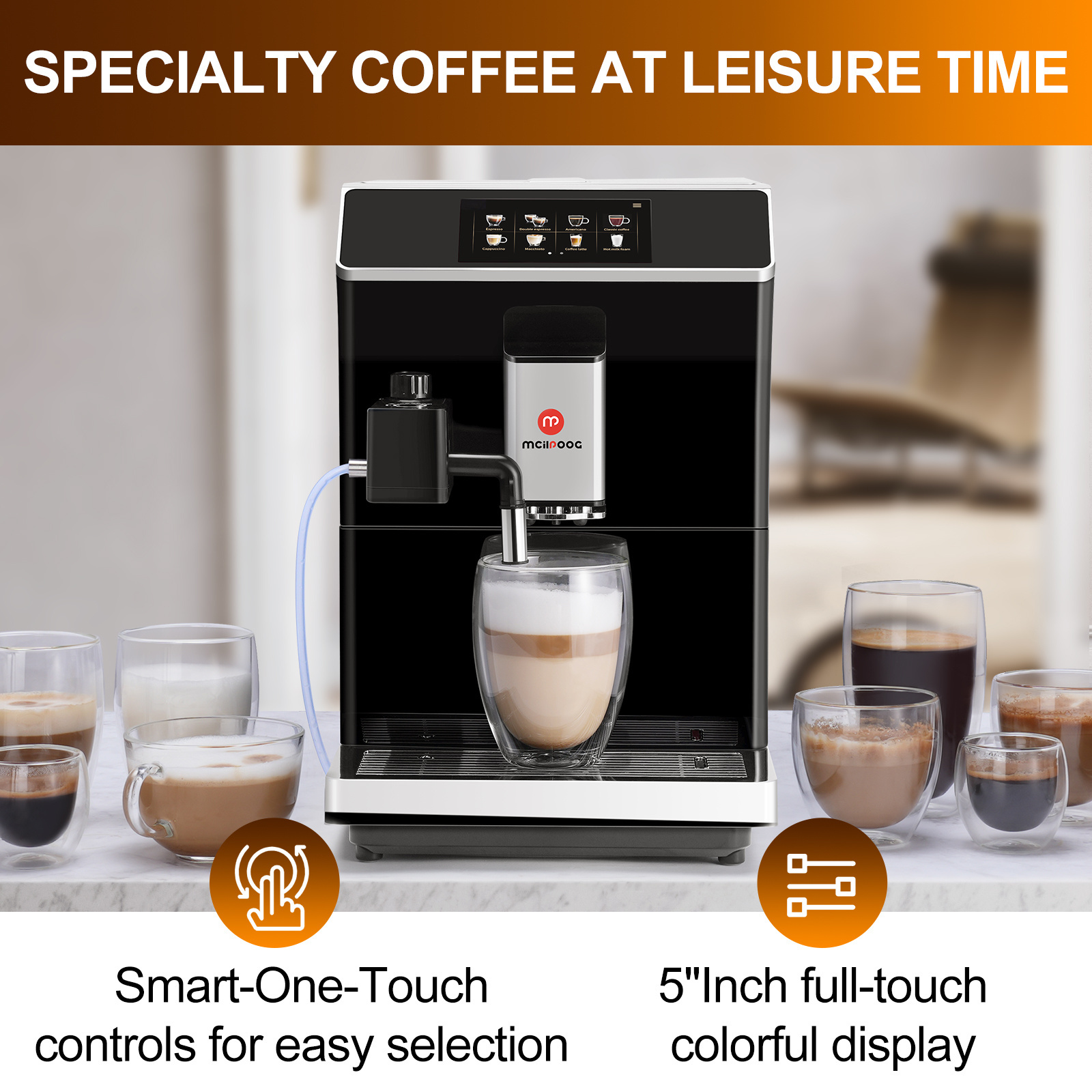 HD One Touch Screen New Fully Automatic Espresso Maker Coffee Machine