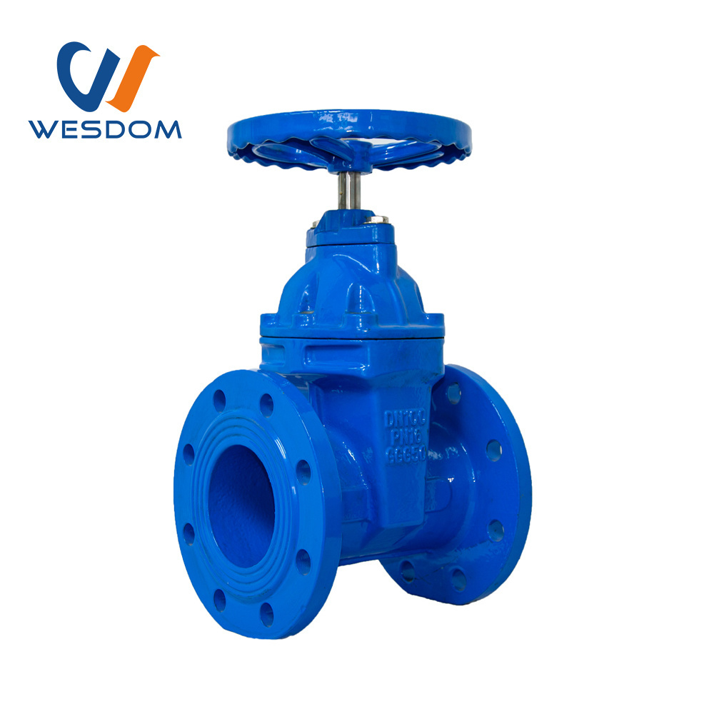 WESDOM DIN3352 F5 Gate Valve DN80 Ductile Iron Flanged Water Fluid Non Ring Stem stainless Steel Manual Handwheel 2''-48'' Blue