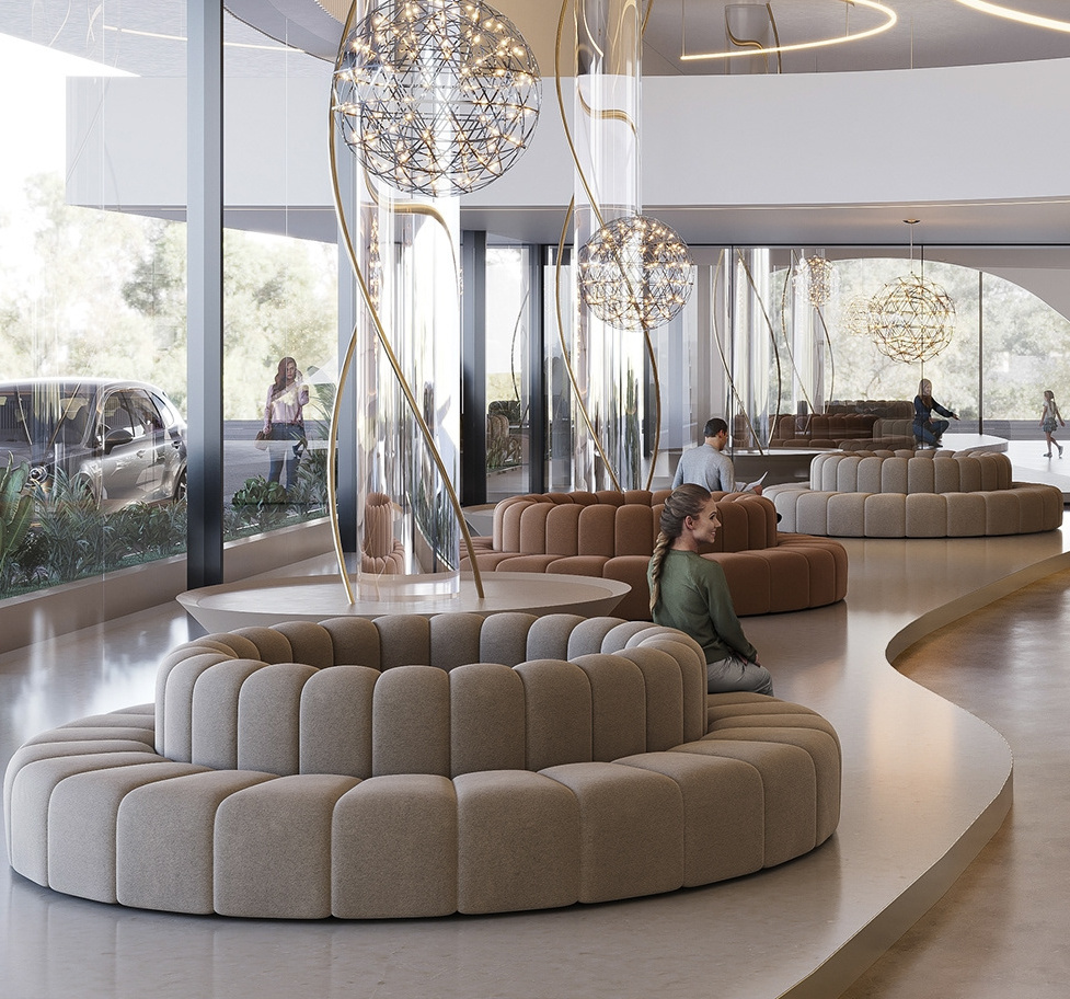 Hotel lobby chair customized curved shaped luxury modular sectional sofa clothing store lounge chairs modern booth sofa set