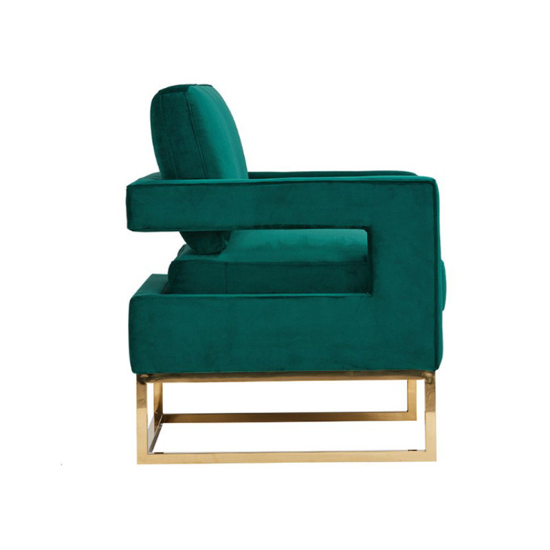 Premium quality comfy velvet green fabric covered leisure single seat lounge chair for home room