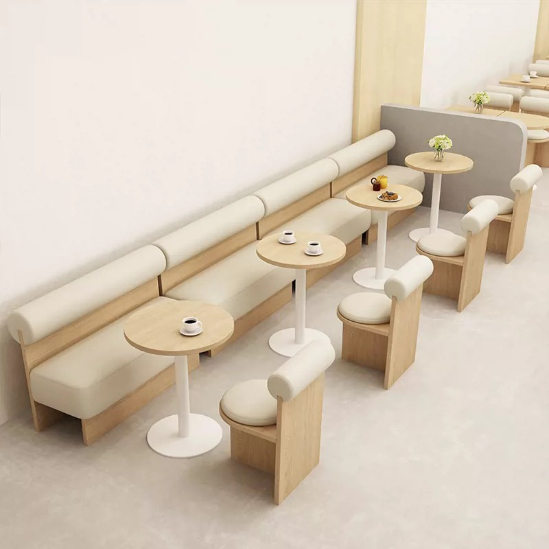 Nordic style lounge area booth seating coffee shop casual cream leather restaurant sofa