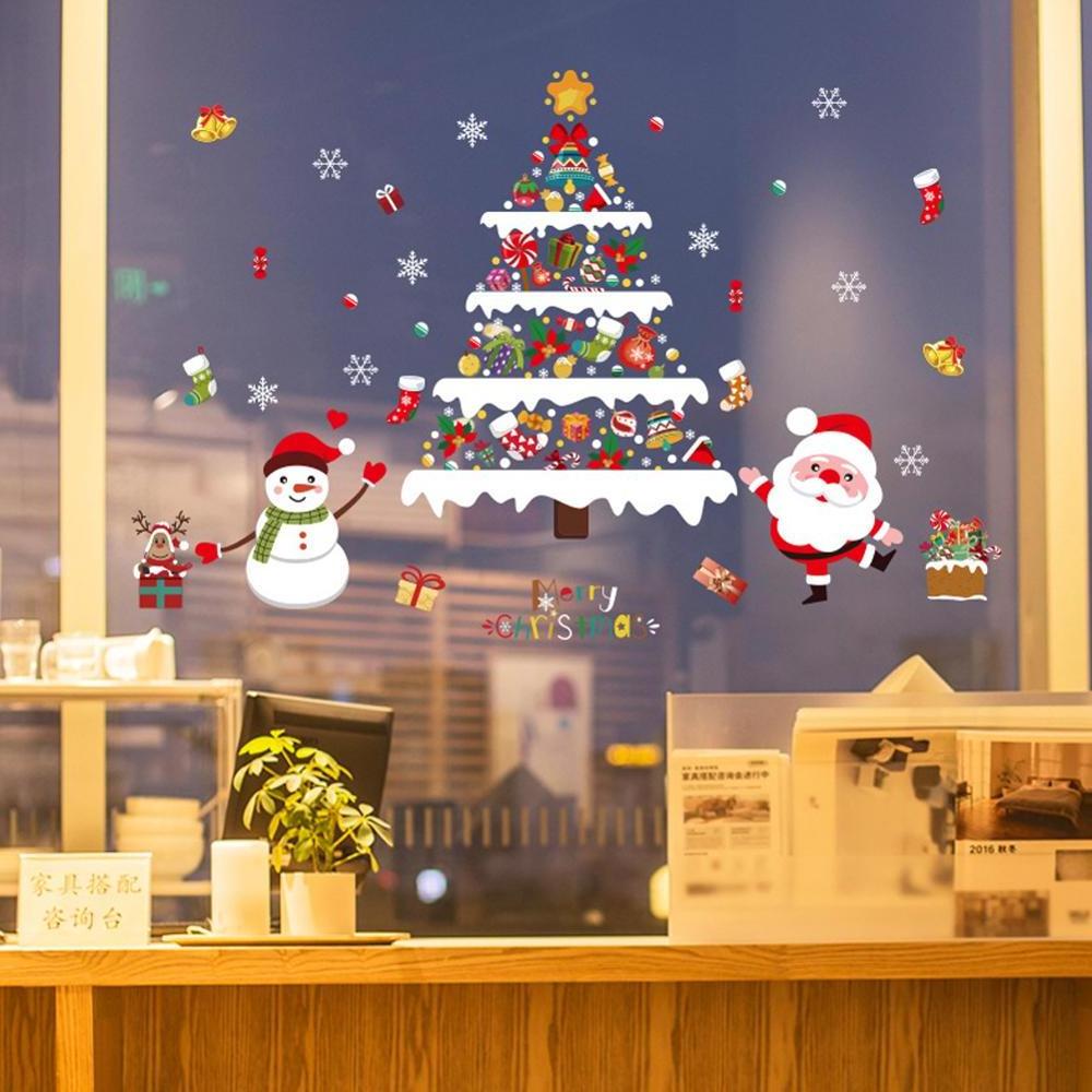 Factory promotion pvc christmas tree wall sticker Christmas scene decoration window stickers