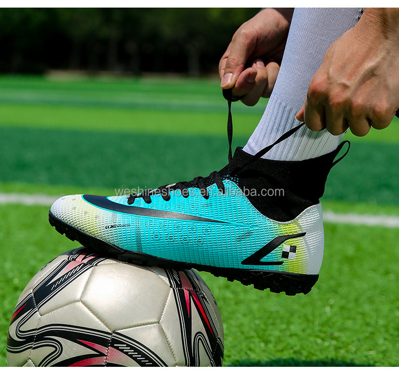 artificial grass ground football turf boots shoes rubber sole  men other shoes high ankle soccer shoes turf soccer boot