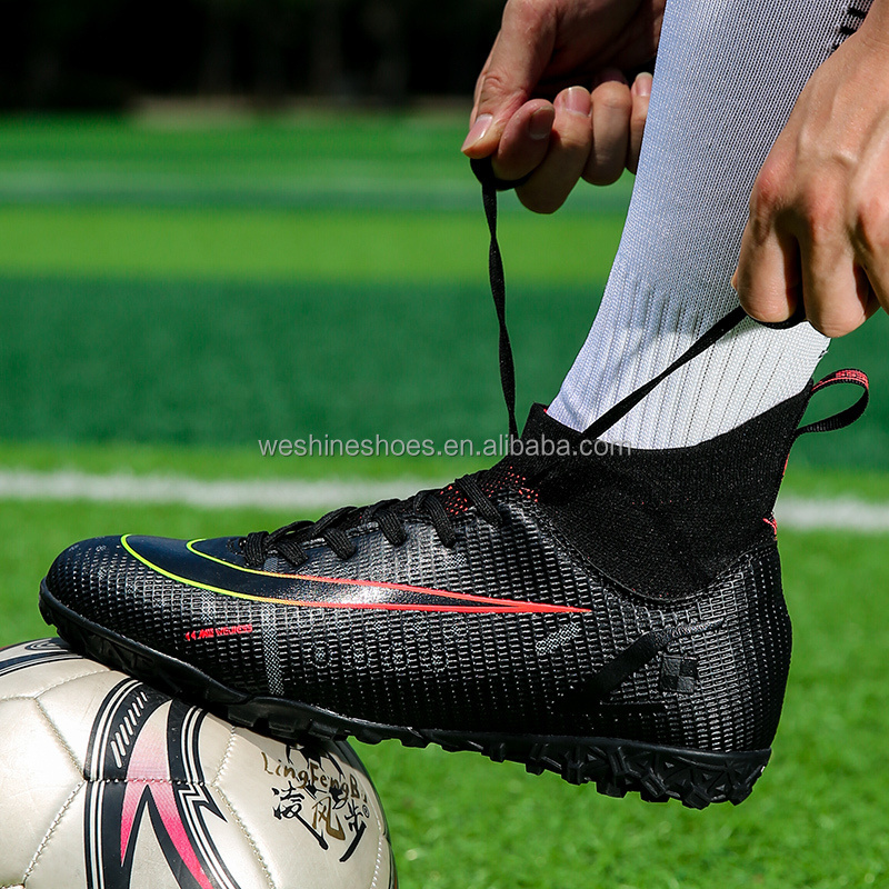 artificial grass ground football turf boots shoes rubber sole  men other shoes high ankle soccer shoes turf soccer boot