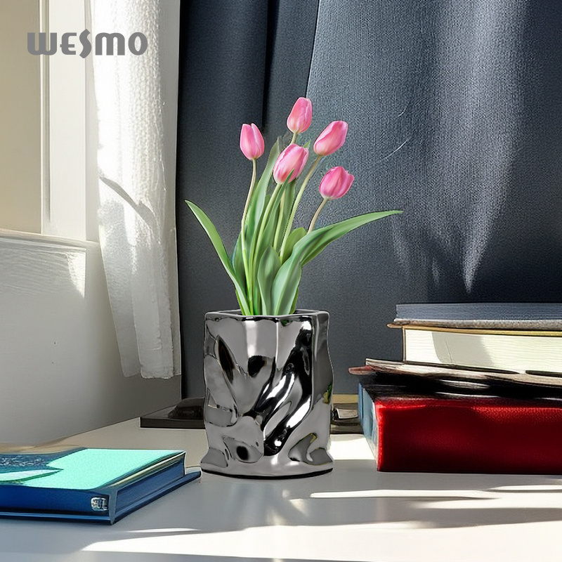 Creative ceramic plated silver flower vase planter pot office decor living room decoration for home