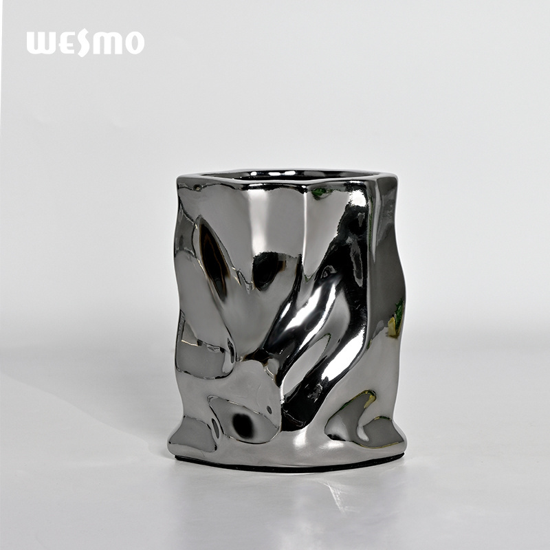 Creative ceramic plated silver flower vase planter pot office decor living room decoration for home