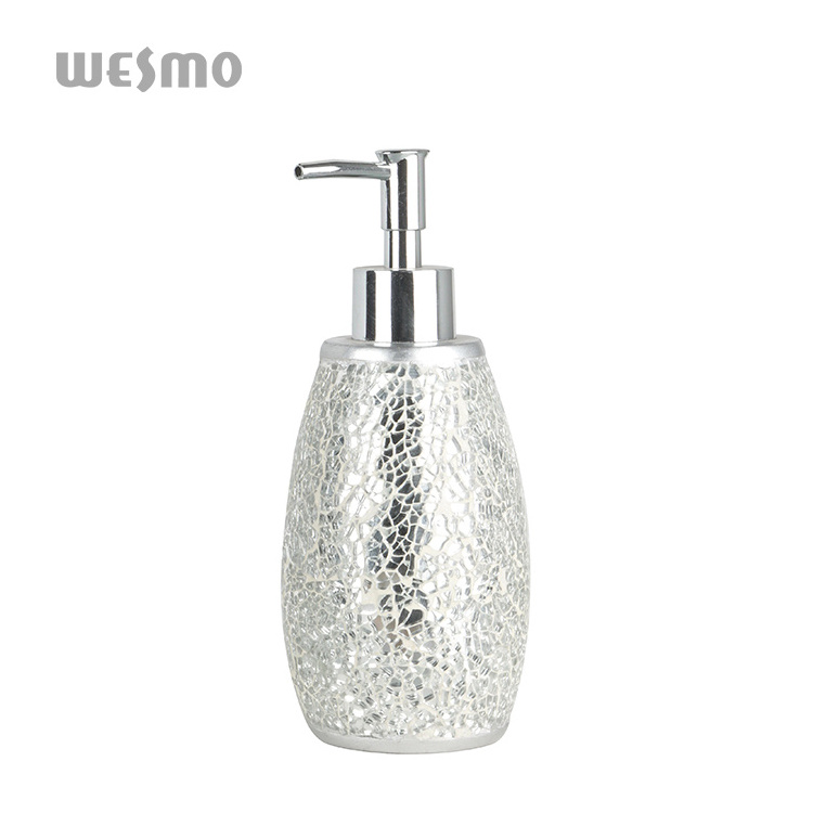 Bathroom products hotel resin shattered glass design custom bath bottle accessories