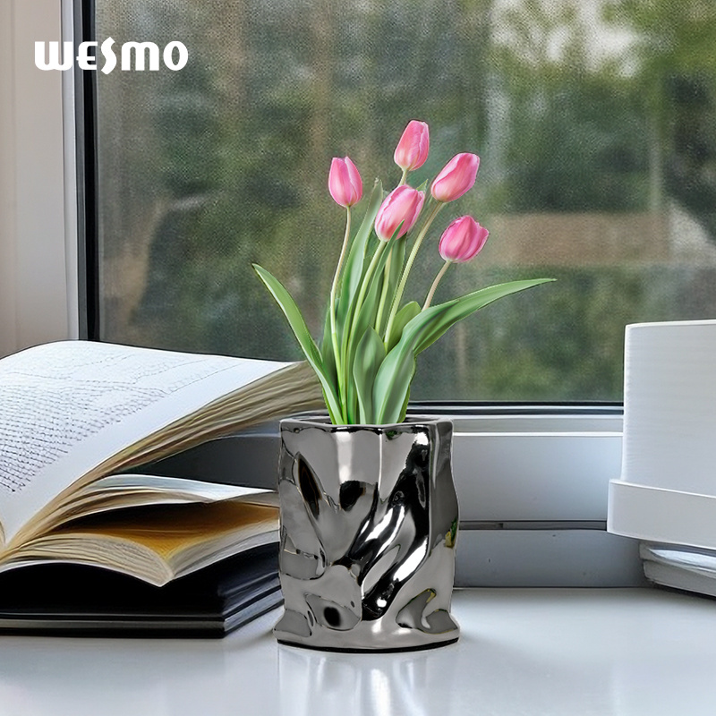 Creative ceramic plated silver flower vase planter pot office decor living room decoration for home