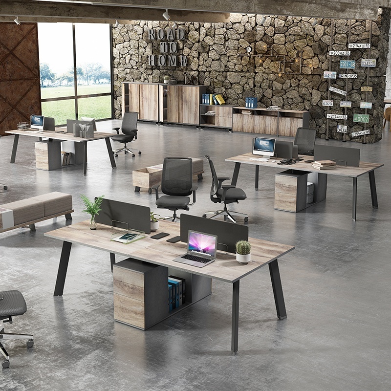 Industrial style open office furniture 4-seat call center workstation desk