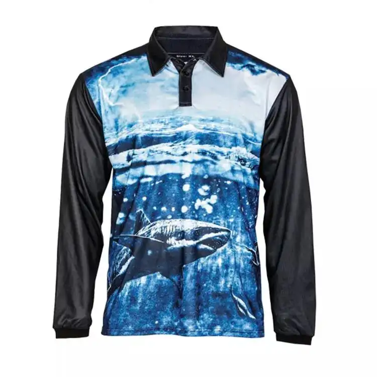 Hot Sale Custom Fishing Shirts Long Sleeve Sublimation Blank Anti-UV Upf 50 Quick Dry Breathable Mens Fishing Wear