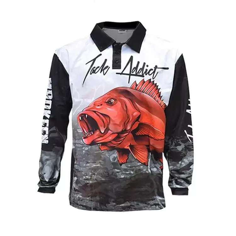 Hot Sale Custom Fishing Shirts Long Sleeve Sublimation Blank Anti-UV Upf 50 Quick Dry Breathable Mens Fishing Wear