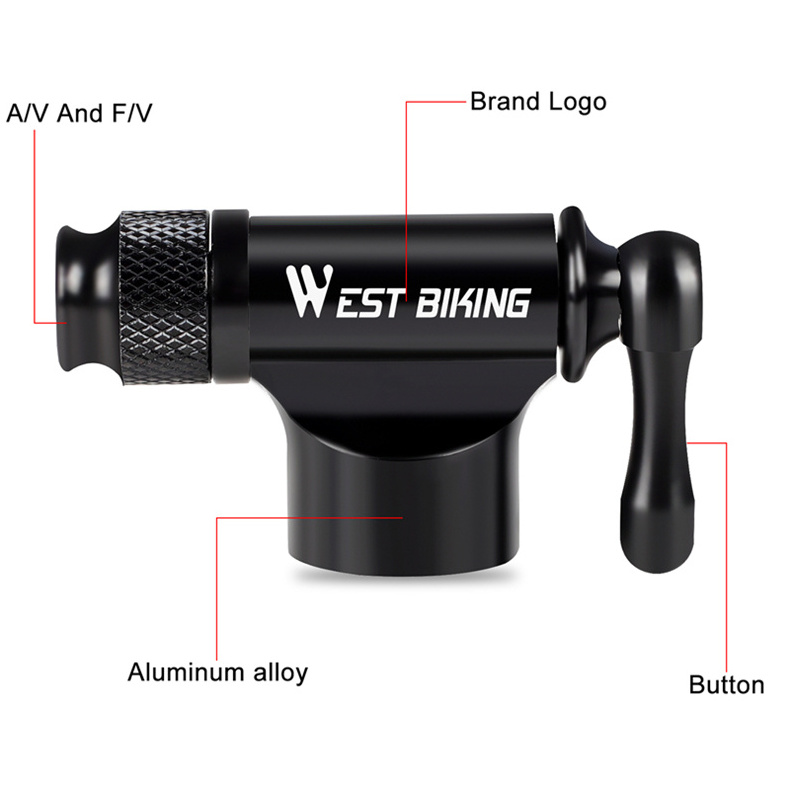 WEST BIKING Bicycle Electric Hand Bike Cycle Mini Tire Air Pump Valve Adapter For Bike Mini Portable CO2 Air Bicycle Pump