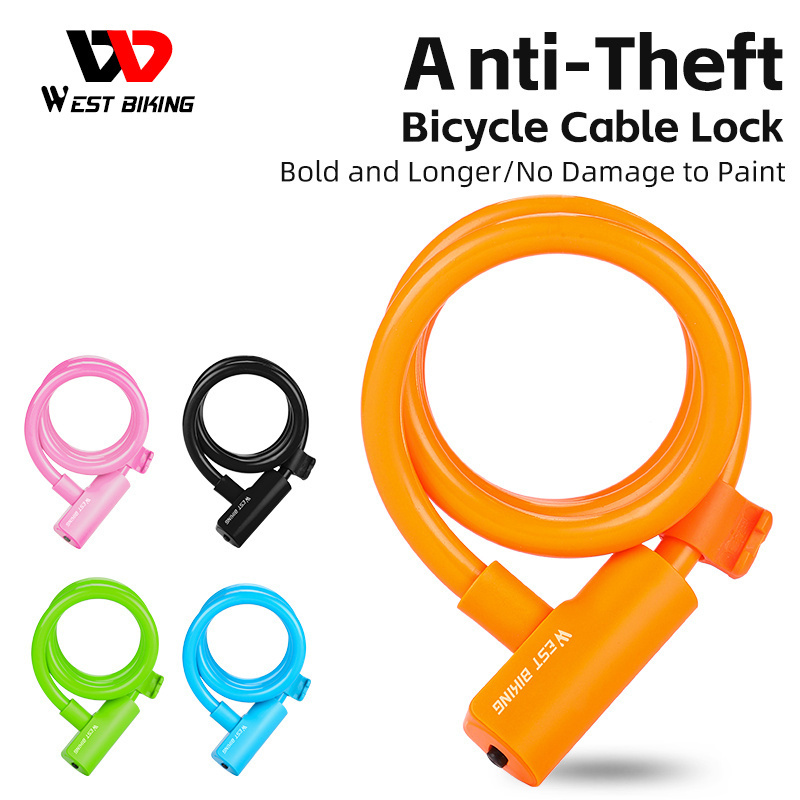 WEST BIKING Multicolor Bicycle Cable Lock Portable Anti-Theft Wire Lock Kids Students MTB Road Bike Children's Bike Locks 2 Keys