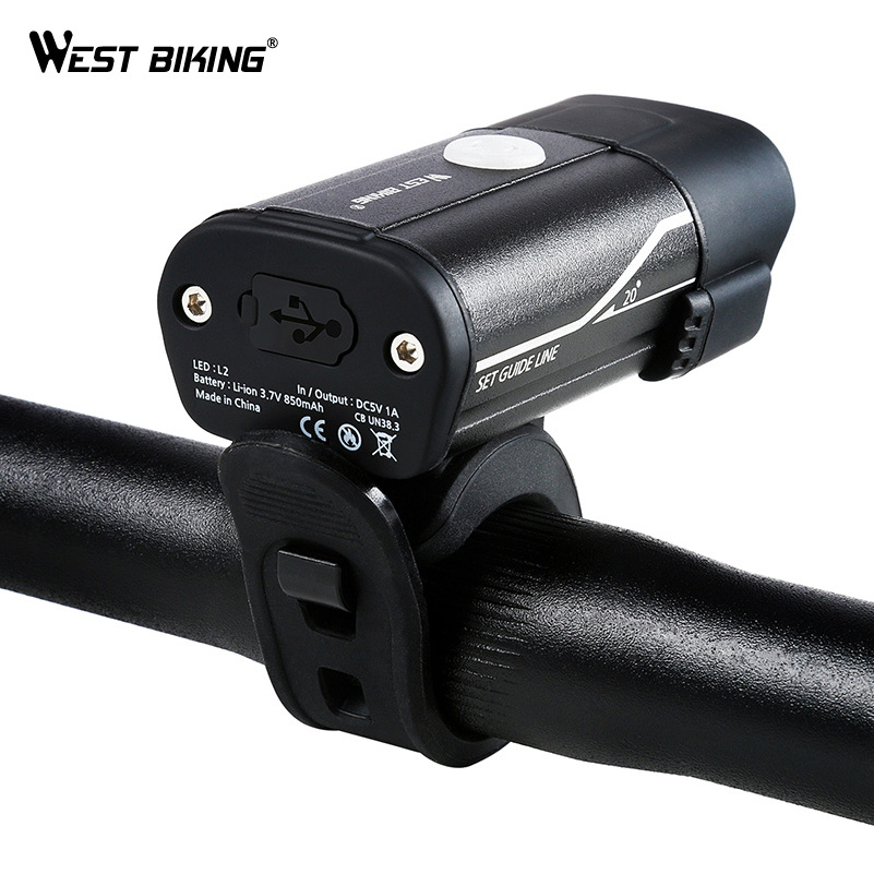 WEST BIKING Bicycle Light L2 LED Bike Head Lamp 5 modes Cycling Handlebar Safety Flashlight USB Rechargeable Bike Front Light