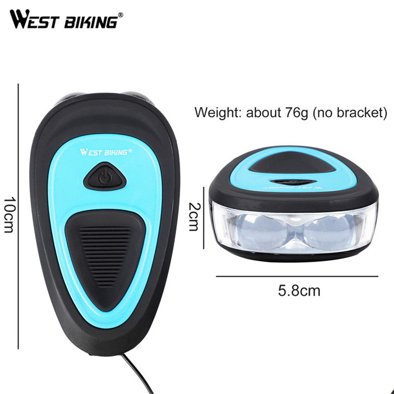 WEST BIKING Bike LED 140db Loud Horn Alarm Bell Rechargeable Bike Front Light Set Bicycle Light USB Charging Bicycle Front Light