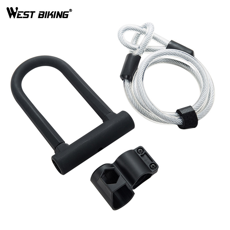 WEST BIKING Bike U-lock Steel MTB Road Anti-theft Heavy Duty Security Bicycle Bike Lock With Cable