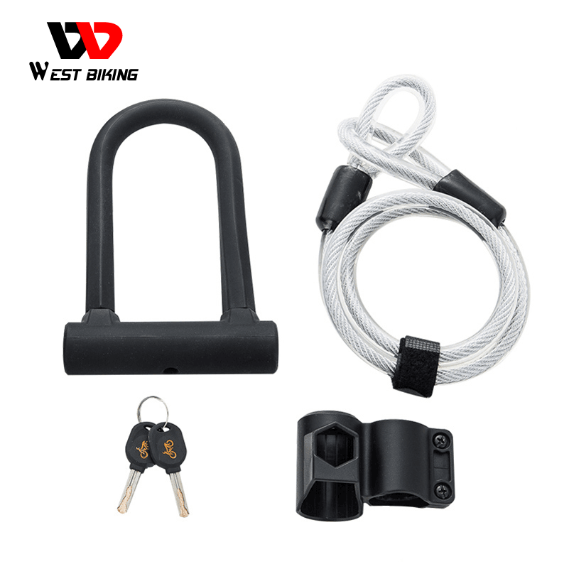 WEST BIKING Bike U-lock Steel MTB Road Anti-theft Heavy Duty Security Bicycle Bike Lock With Cable