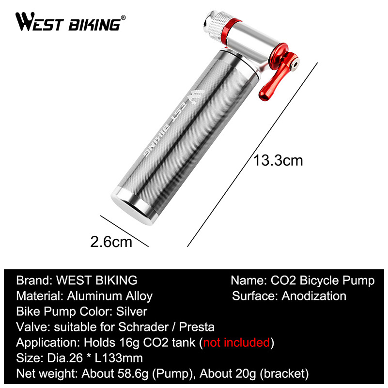 WEST BIKING High Quality Alloy Cycling inflator Bicycle Tire Pump Mini Hand Portable CO2 Air Bike Pump Convenient