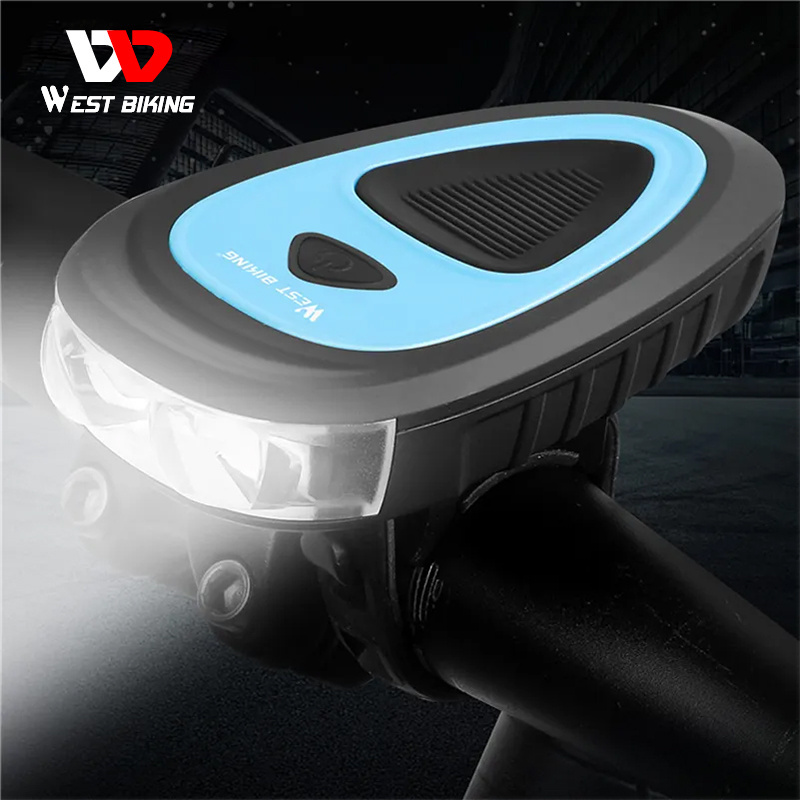 WEST BIKING Bike LED 140db Loud Horn Alarm Bell Rechargeable Bike Front Light Set Bicycle Light USB Charging Bicycle Front Light