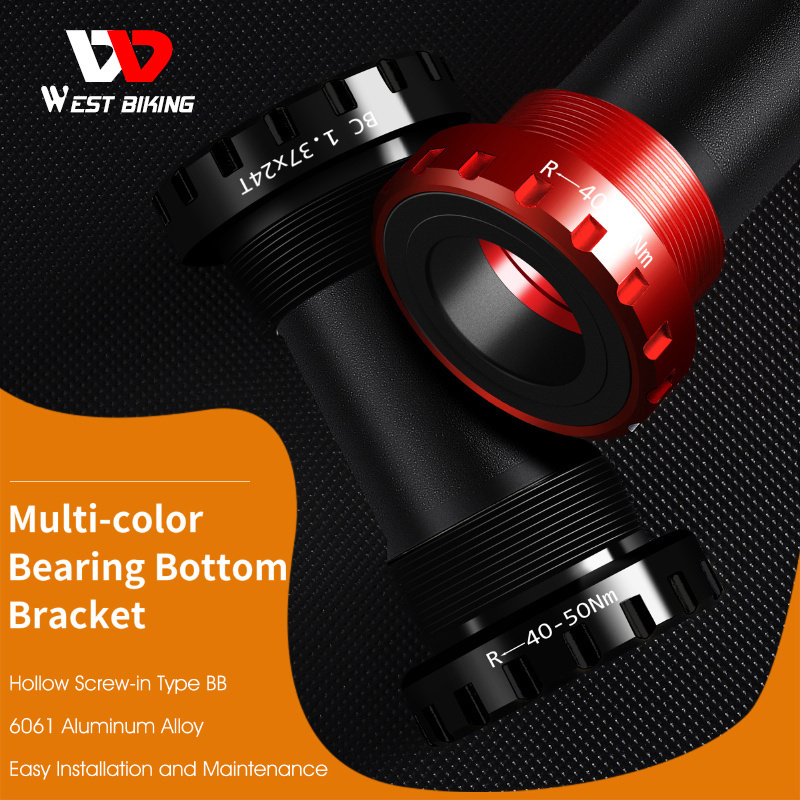 West Biking Bike BB Hollow Bottom Bracket 68-73mm Aluminum Alloy Threaded Screw-in Bicycle Axis Waterproof Crank Set Axis Parts