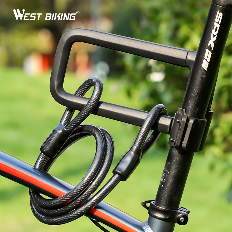 WEST BIKING MTB Mountain Bike Waterproof Anti-theft Key Lock Steel Alloy U Shape Cycling Locks Motorcycle Bicycle Lock