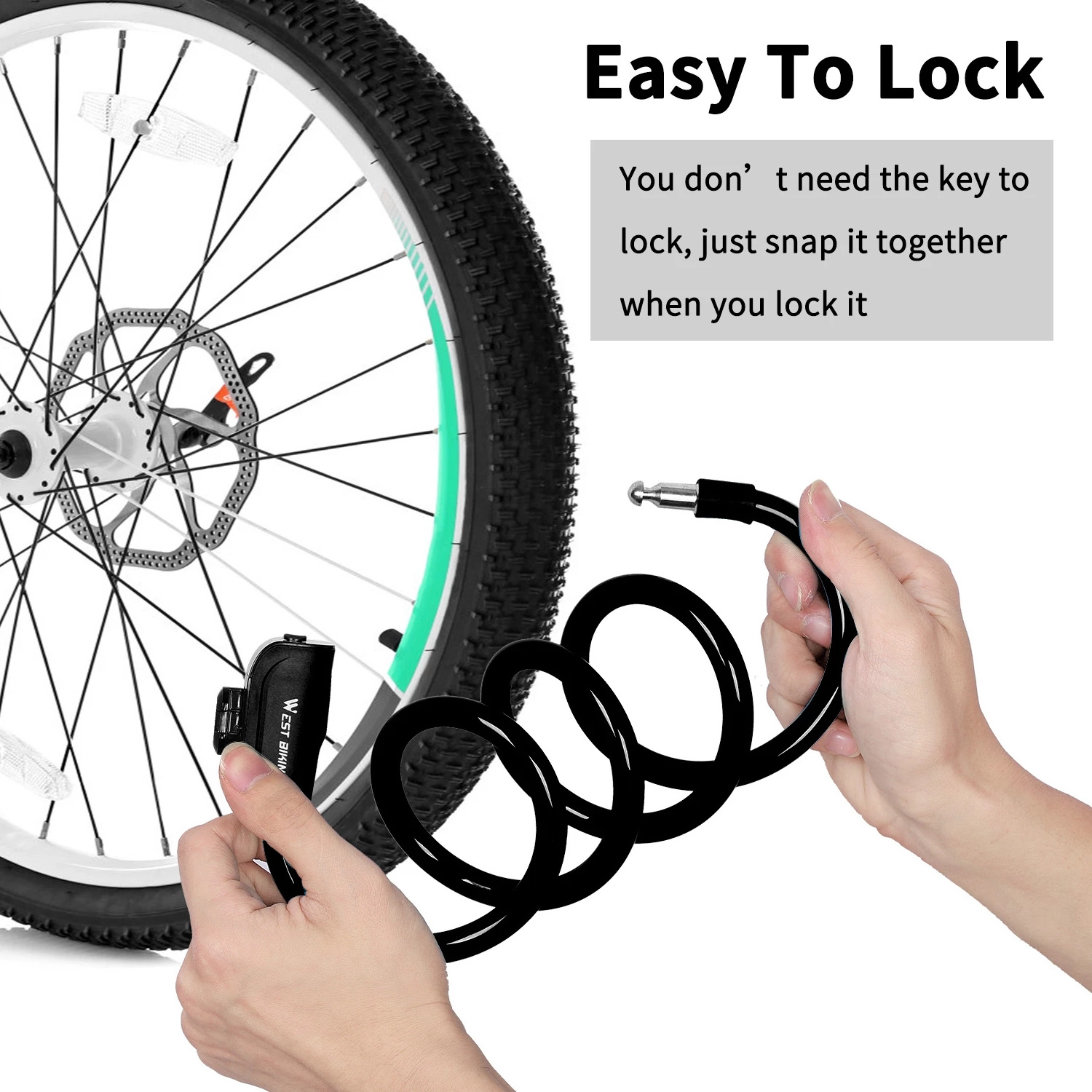 WEST BIKING Anti-theft Cable Lock Mini Steel Spirals Cable Sport Bike lock 110cm Mountain Bike Cycling Bicycle Locks