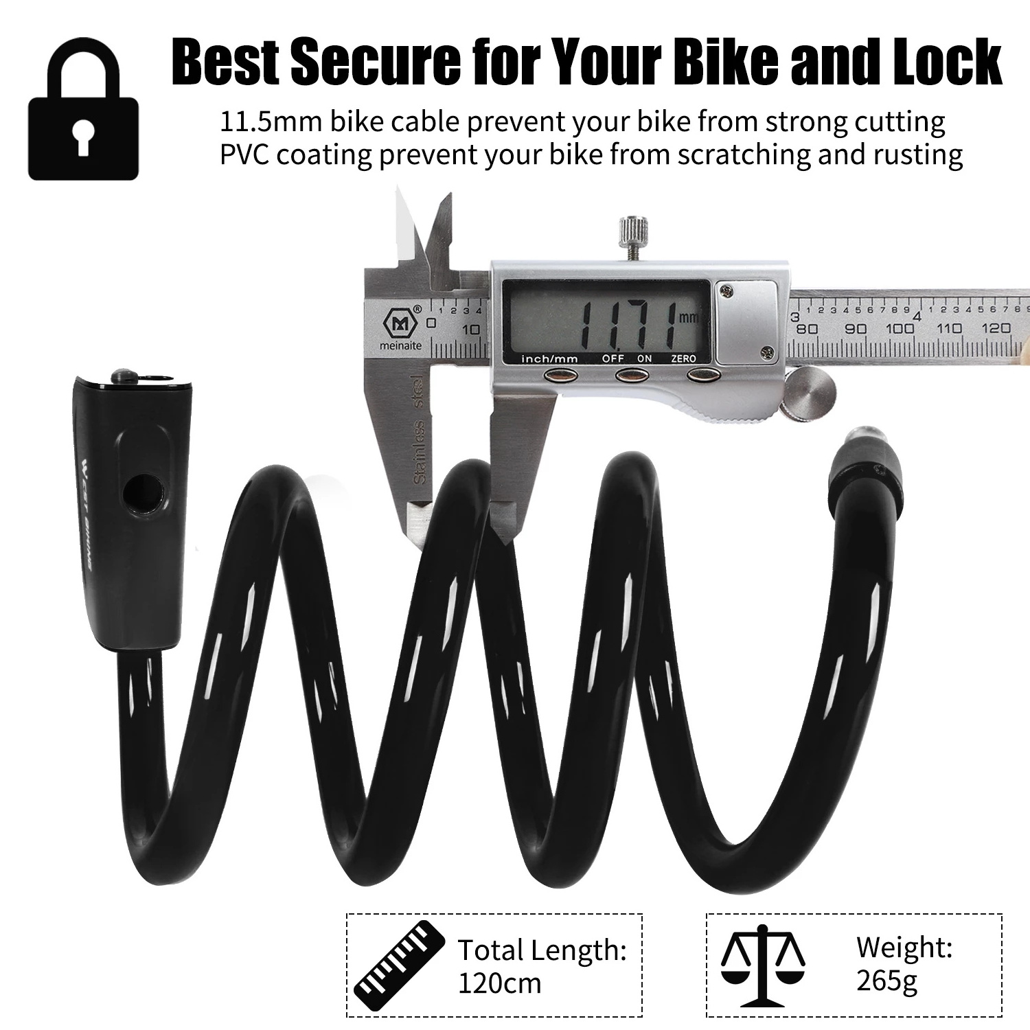 WEST BIKING Anti-theft Cable Lock Mini Steel Spirals Cable Sport Bike lock 110cm Mountain Bike Cycling Bicycle Locks