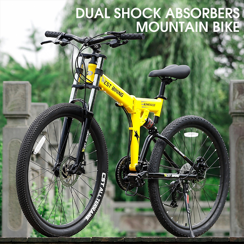 WEST BIKING Shimano 27 Speed Double Shock Absorption Fork 27.5 Foldable Mountain Bike 6061 Aluminum Frame Folding MTB Bicycle