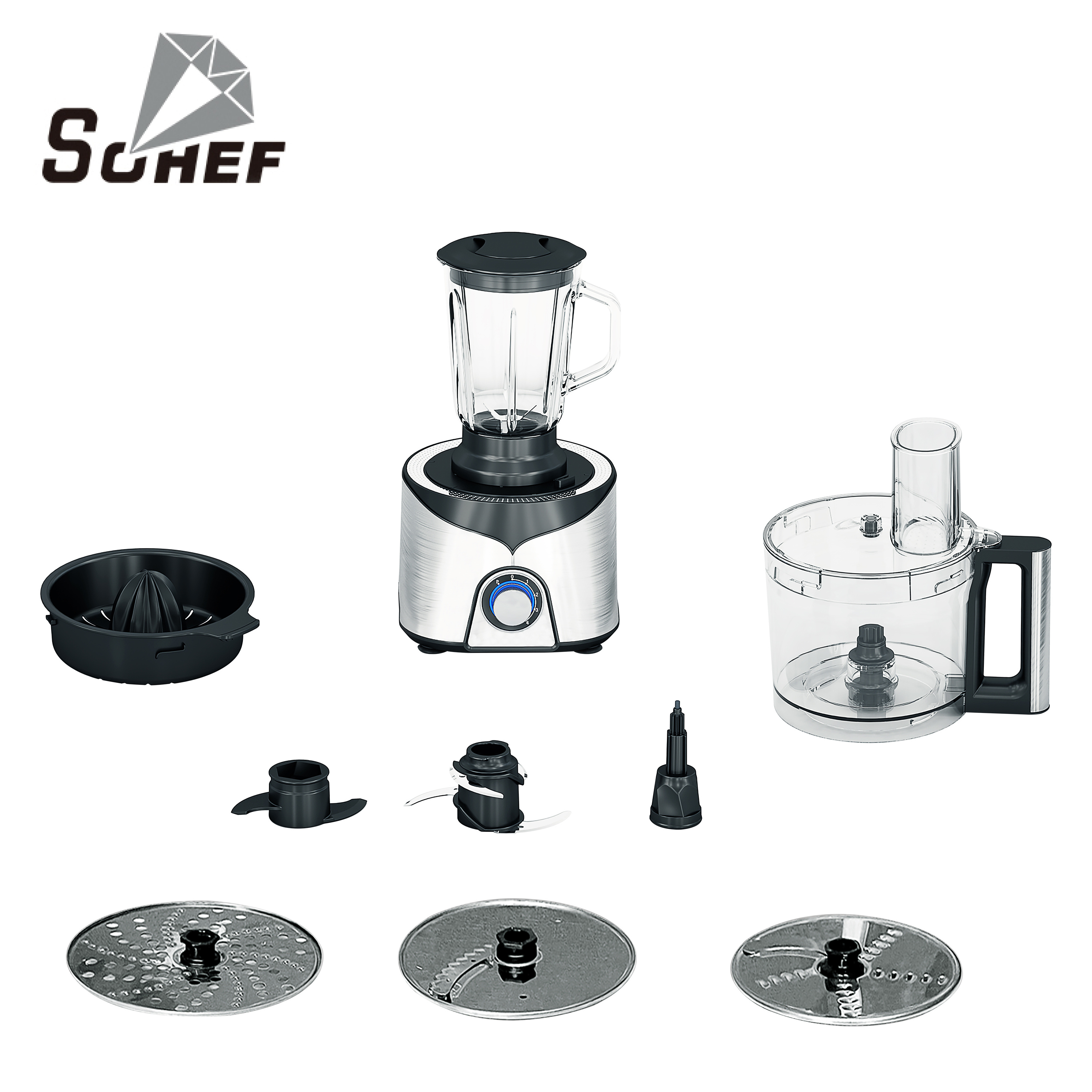 1000W Blender Chopper Mixer Grinder Citrus Juicer Knead Dough Blades Shredder Slicing Attachments Multifunctional Food Processor