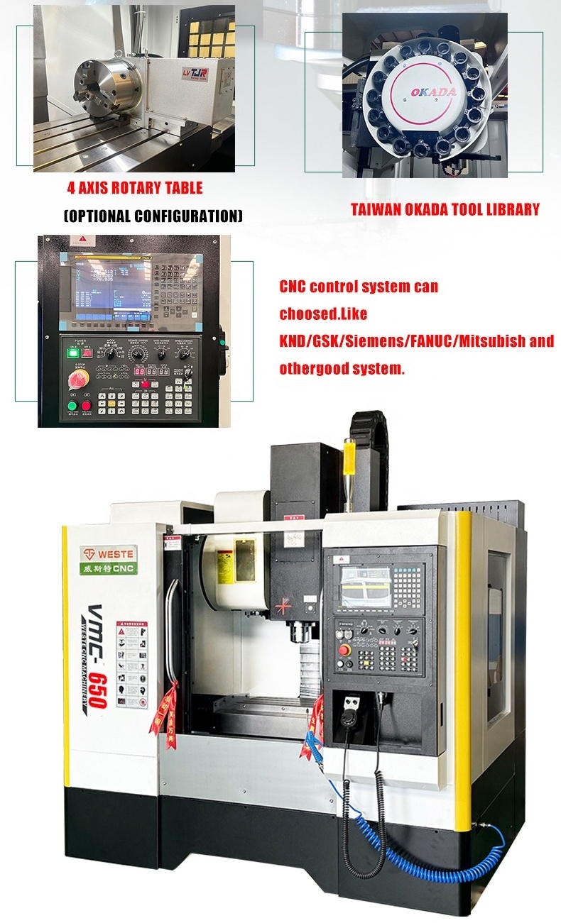 China hot sell hobby fresadora cnc VMC650 VMC640 3 axis CNC bed type CNC milling machine