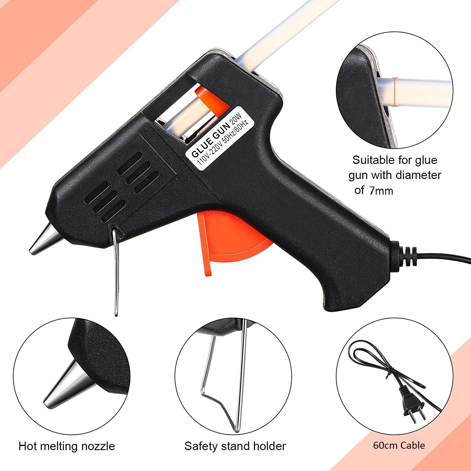 10W Hot Small Glue Gun Kit Safe Glue Gun with 2pc Glue Sticks for Kids DIY Crafts