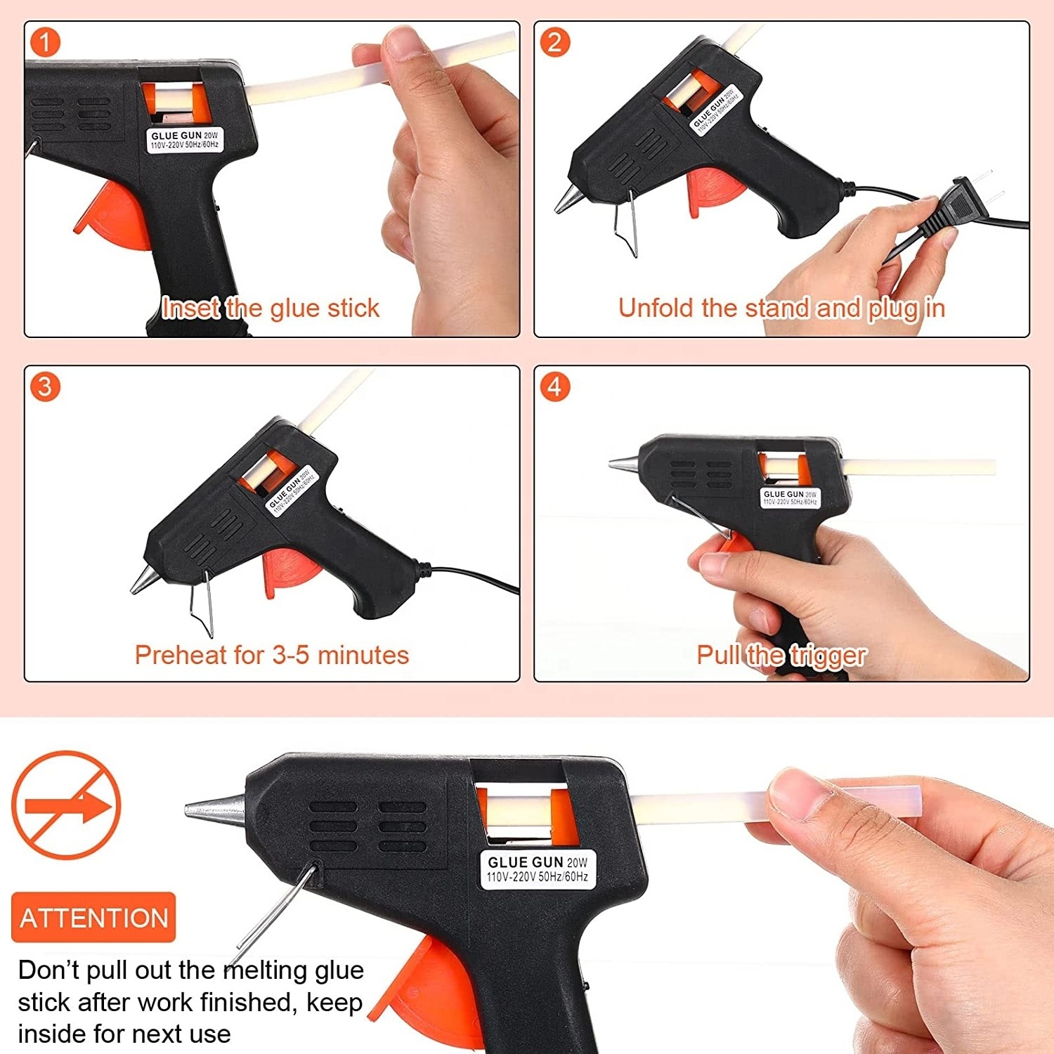 10W Hot Small Glue Gun Kit Safe Glue Gun with 2pc Glue Sticks for Kids DIY Crafts