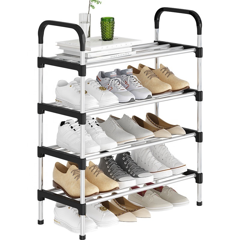 Simple Removable Adjustable Height Steel Shoe Rack Entryway Multilayer Black Shoe Storage Shelf Rack