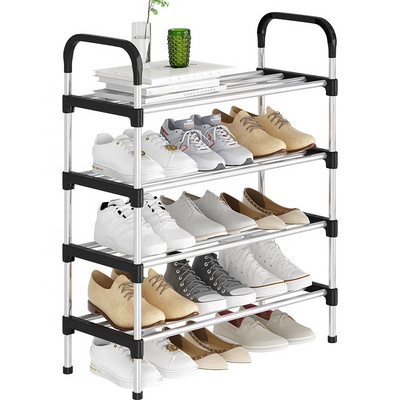 Simple Removable Adjustable Height Steel Shoe Rack Entryway Multilayer Black Shoe Storage Shelf Rack