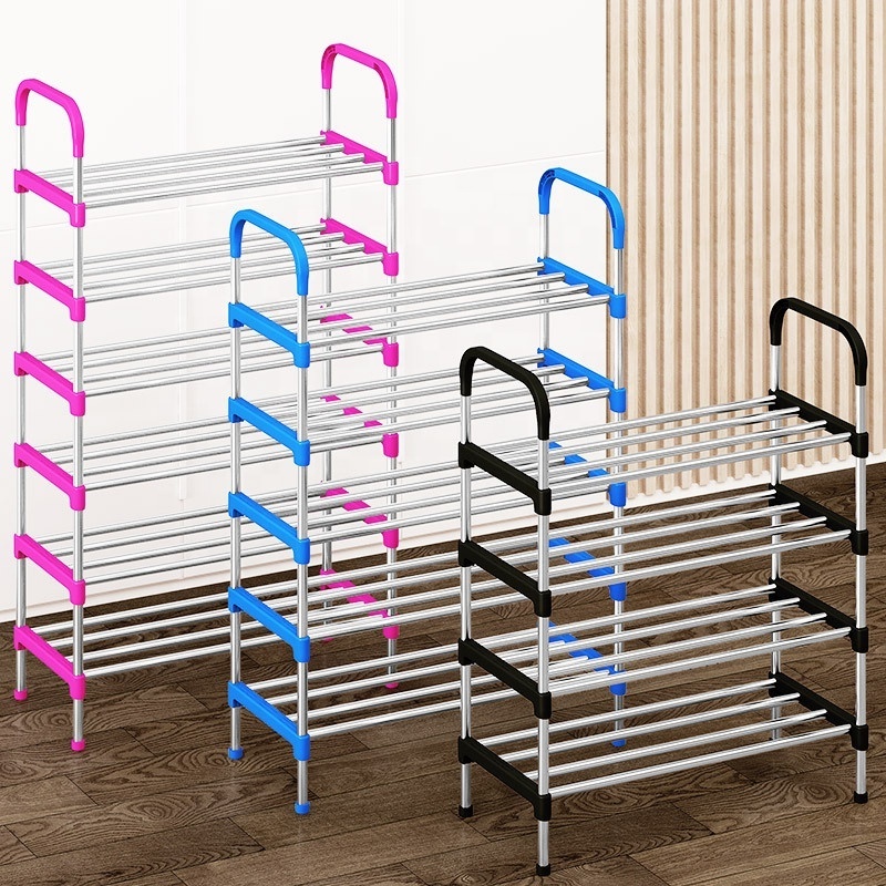 Simple Removable Adjustable Height Steel Shoe Rack Entryway Multilayer Black Shoe Storage Shelf Rack