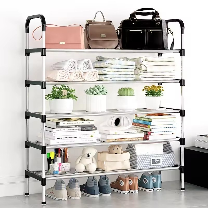 Simple Removable Adjustable Height Steel Shoe Rack Entryway Multilayer Black Shoe Storage Shelf Rack