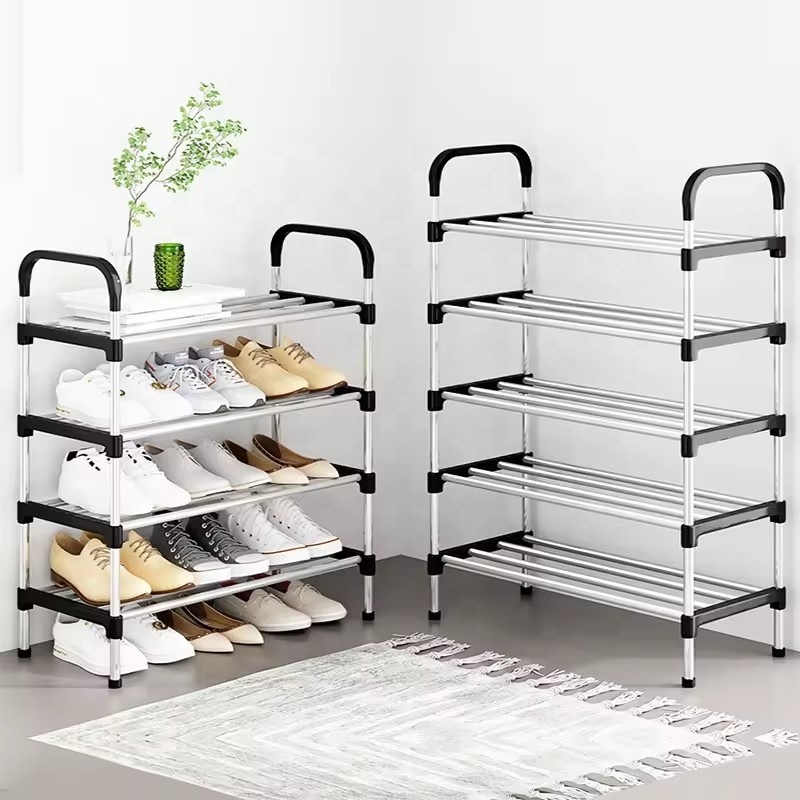 Simple Removable Adjustable Height Steel Shoe Rack Entryway Multilayer Black Shoe Storage Shelf Rack